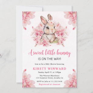 Watercolor Kersenbloesem Konijn Baby Shower Kaart
