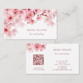 Watercolor Kersenbloesem QR-code Visitekaartje
