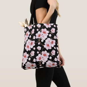 Watercolor Kersenbloesem Roze Zwart Tote Bag