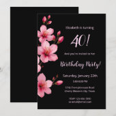 Watercolor Kersenbloesem Roze Zwart Verjaardag Kaart (Voorkant / Achterkant)