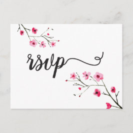 Watercolor Kersenbloesem RSVP Huwelijk Uitnodiging Briefkaart