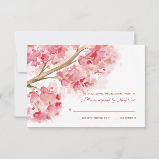 Watercolor Kersenbloesem RSVP Kaarten (Voorkant)