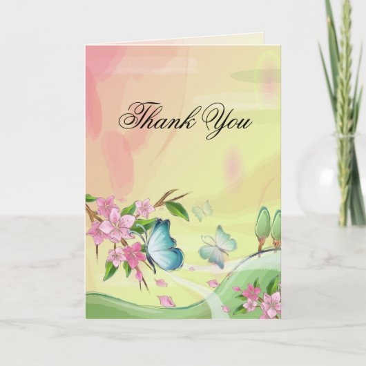 Watercolor Kersenbloesem Vlinders Bedankkaart (Voorkant)