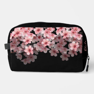 Watercolor Kersenbloesems Zwart Roze   Jouw Naam Toilettasje
