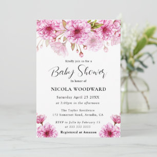 Watercolor Kersenbloesemtak Baby Shower Kaart