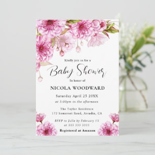 Watercolor Kersenbloesemtak Babyshower Kaart