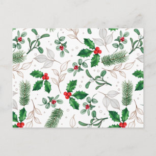 Watercolor Kerst Bladeren en Bessen Wit Briefkaart