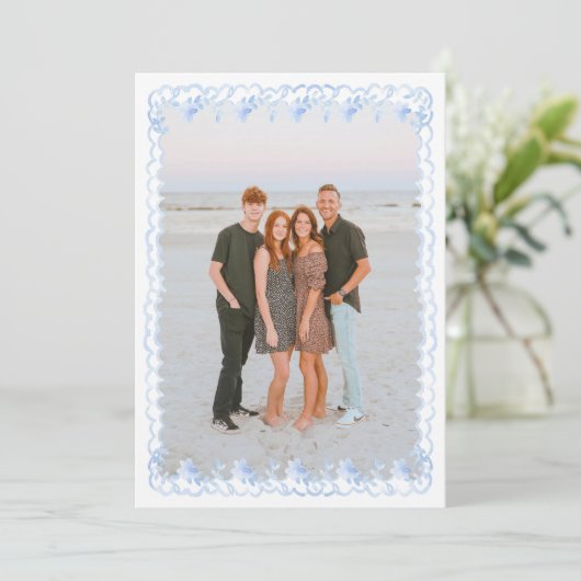 Watercolor Kerst Blauw Grandmillennial Bloemig Feestdagenkaart (Staand voorkant)