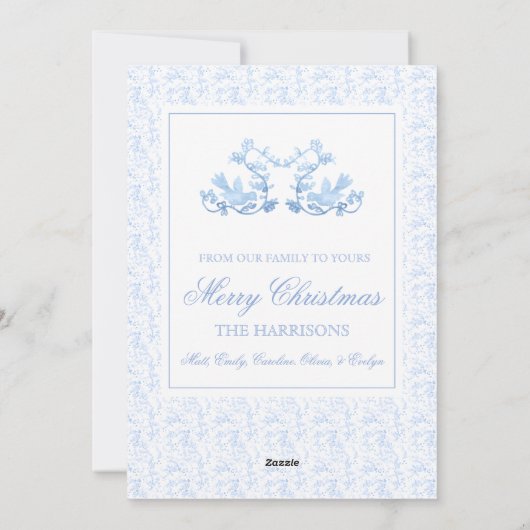 Watercolor Kerst Blauw Grandmillennial Bloemig Feestdagenkaart (Achterkant)