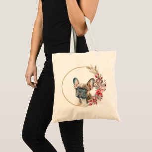 Watercolor Kerst Bloem Honden Ontwerp Tote Bag