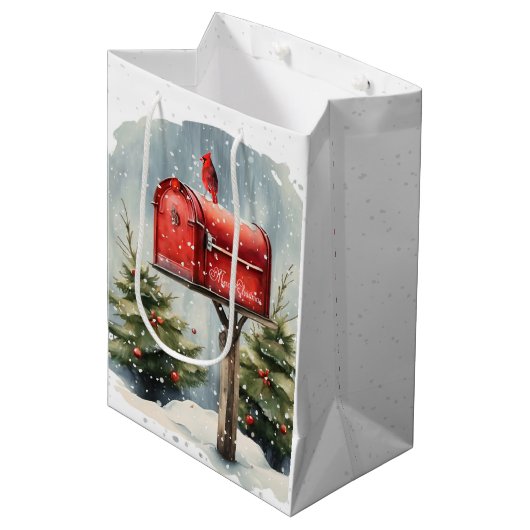 Watercolor Kerst Brievenbus Medium Cadeauzakje (Voorkant Gekanteld)