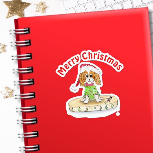 Watercolor Kerst Cavalier King Charles Spaniel    Sticker