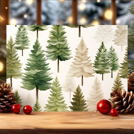 Watercolor Kerst Dennenbomen Feestdagen Kaart