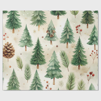 Watercolor Kerst Dennenbomen Naadloos Cadeaupapier