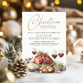 Watercolor Kerst Dinner Party Vakantie Rustiek Kaart