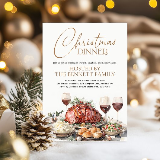 Watercolor Kerst Dinner Party Vakantie Rustiek Kaart