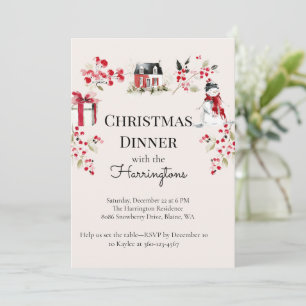 Watercolor Kerst Dinner Uitnodiging