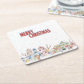 Watercolor Kerst Dorps Onderzetter (Schuin)