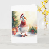 Watercolor Kerst Eend Kaart (Gele Bloem)