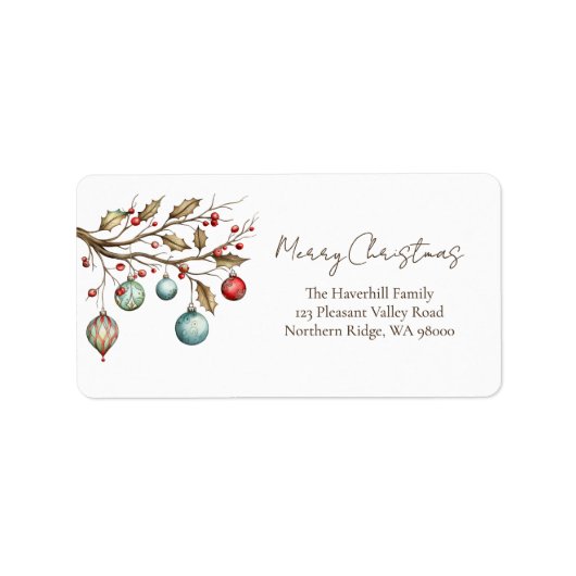 Watercolor Kerst Elegant Schrift Etiket (Voorkant)