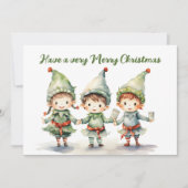 Watercolor Kerst elf voeg tekst toe Feestdagenkaart (Voorkant)