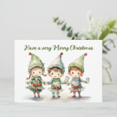 Watercolor Kerst elf voeg tekst toe Feestdagenkaart (Staand voorkant)