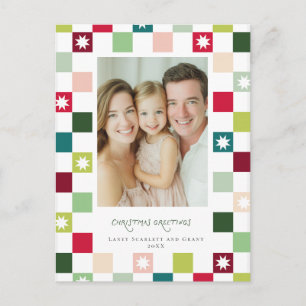 Watercolor Kerst Geruite Sterren Ontwerp Feestdagenkaart