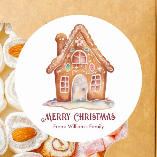 Watercolor Kerst Ginger Bread Huis Ronde Sticker