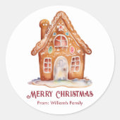 Watercolor Kerst Ginger Bread Huis Ronde Sticker (Voorkant)