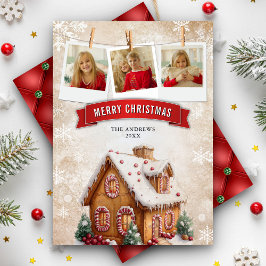 Watercolor Kerst Gingerbreadhuis Foto Kerstmis Feestdagenkaart