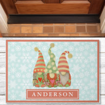 Watercolor Kerst Gnome Trio Familie Naam