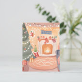 Watercolor Kerst Haard Briefkaart (Staand voorkant)