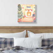 Watercolor Kerst Haard Canvas Afdruk (Insitu (Slaapkamer))