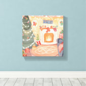 Watercolor Kerst Haard Canvas Afdruk (Insitu (Houten vloer))