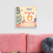 Watercolor Kerst Haard Canvas Afdruk (Insitu (Woonkamer))