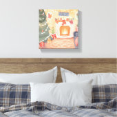 Watercolor Kerst Haard Canvas Afdruk (Insitu (Slaapkamer))