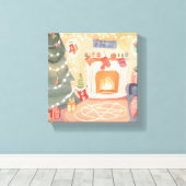 Watercolor Kerst Haard Canvas Afdruk (Insitu (Houten vloer))