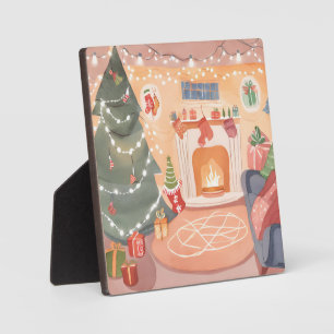 Watercolor Kerst Haard Fotoplaat