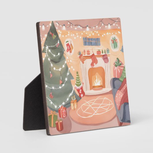 Watercolor Kerst Haard Fotoplaat (Voorkant)