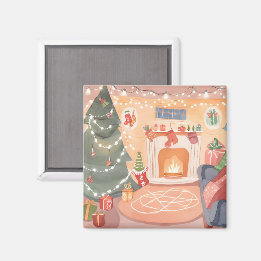 Watercolor Kerst Haard Magneet