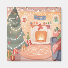 Watercolor Kerst Haard Magneet