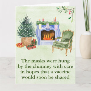 Watercolor Kerst Haard Schoorsteen Maskers 2021 Kaart