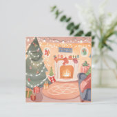 Watercolor Kerst Haardkaart (Staand voorkant)