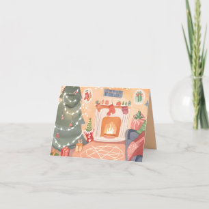 Watercolor Kerst Haardkaart Feestdagen Kaart