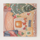 Watercolor Kerst Haardkaart Legpuzzel (Horizontaal)