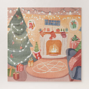 Watercolor Kerst Haardkaart Legpuzzel