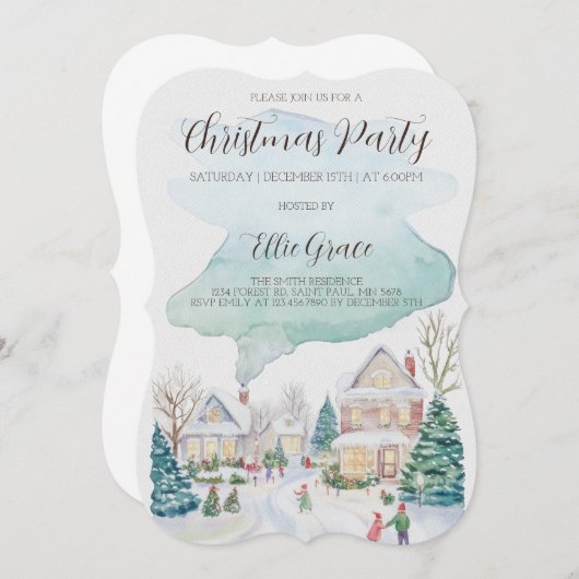 Watercolor Kerst Holiday Feest Uitnodiging (Voorkant / Achterkant)