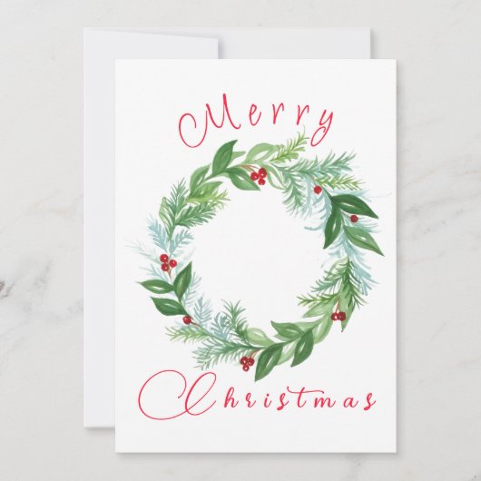 Watercolor Kerst Holiday Krans PERSONALISEER  Feestdagenkaart (Voorkant)