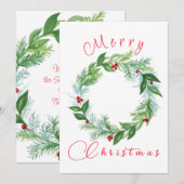 Watercolor Kerst Holiday Krans PERSONALISEER  Feestdagenkaart (Voorkant / Achterkant)