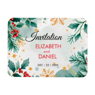 Watercolor Kerst Huwelijksuitnodiging met Hulst Magneet